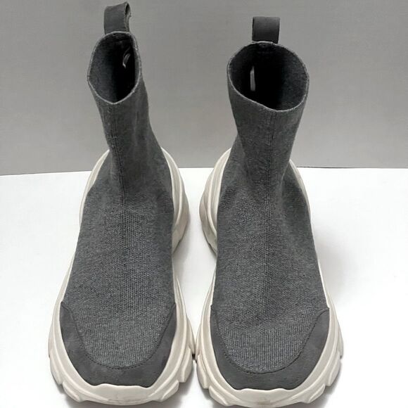 ZARA Sock Knit Sneakers Women’s Sz 8 Gray Stretch Comfy 2.5” Heel Chunky Booties - Picture 8 of 12